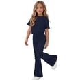 thumbnail image 7 of Teen Girls Solid Color Clothes 2 Piece Outfit Classic Short Sleeve Tee Basic Top Bell Bottom Pants Set Casual Flare Trouser Sweatsuit Activewear Suit, 7 of 7
