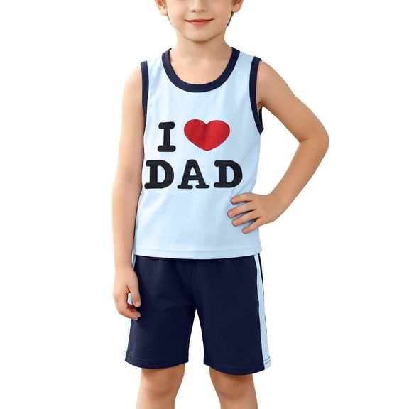 SGFCWSX Boys 2 Piece Outfits Summer Print Sleeveless Tank Top Elastic Waist Shorts Casual Set for Kids Blue Size 12