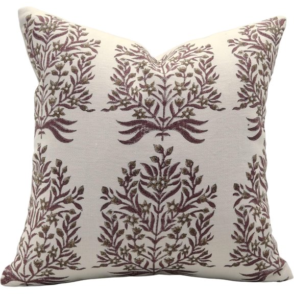 Fabdivine Handmade Off-White linen Pillow Covers with Block Print, 12X20, Vrindavan