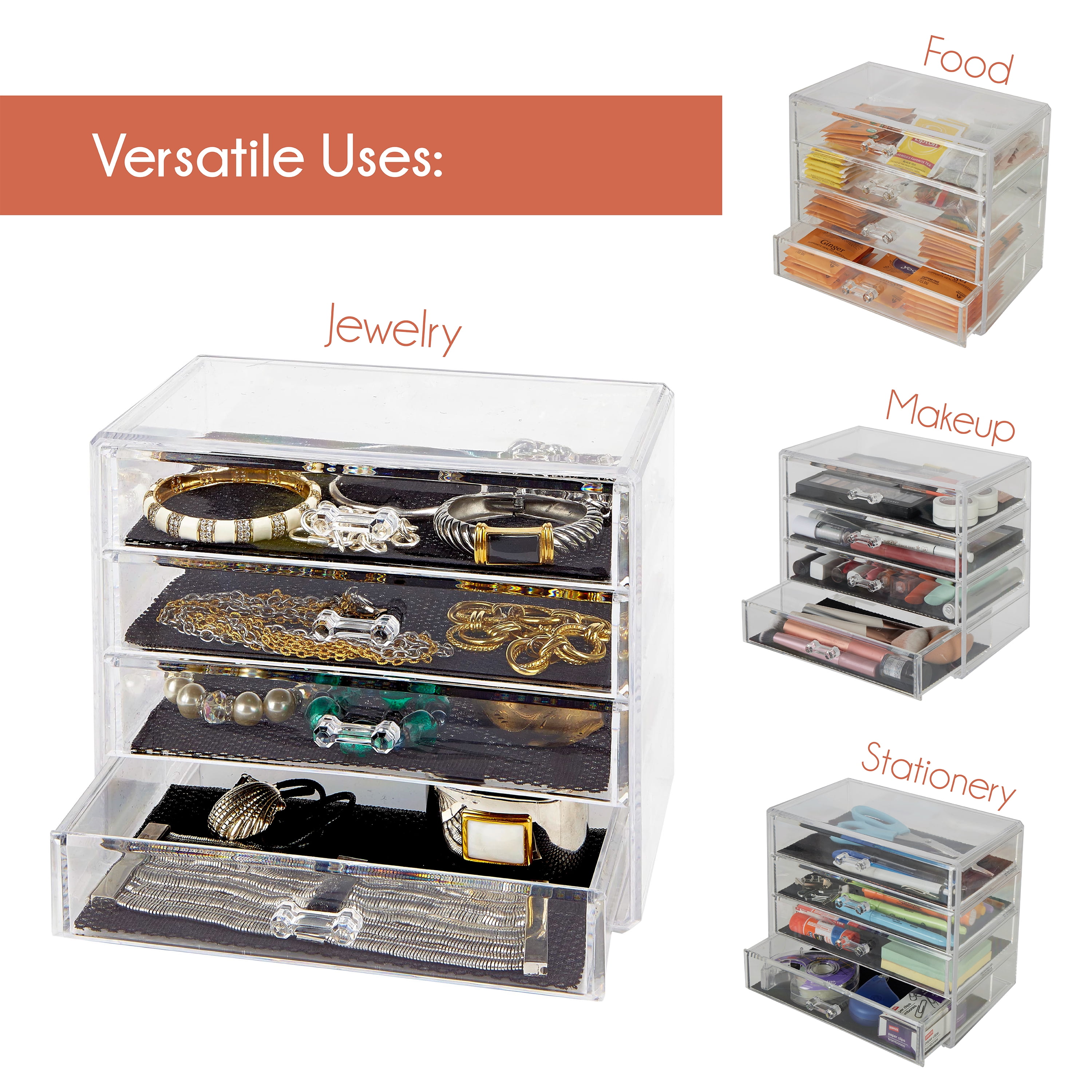 Opbergbox iDesign Drawers Tower met 4 Laden Transparant (6,6 x 17,7 x