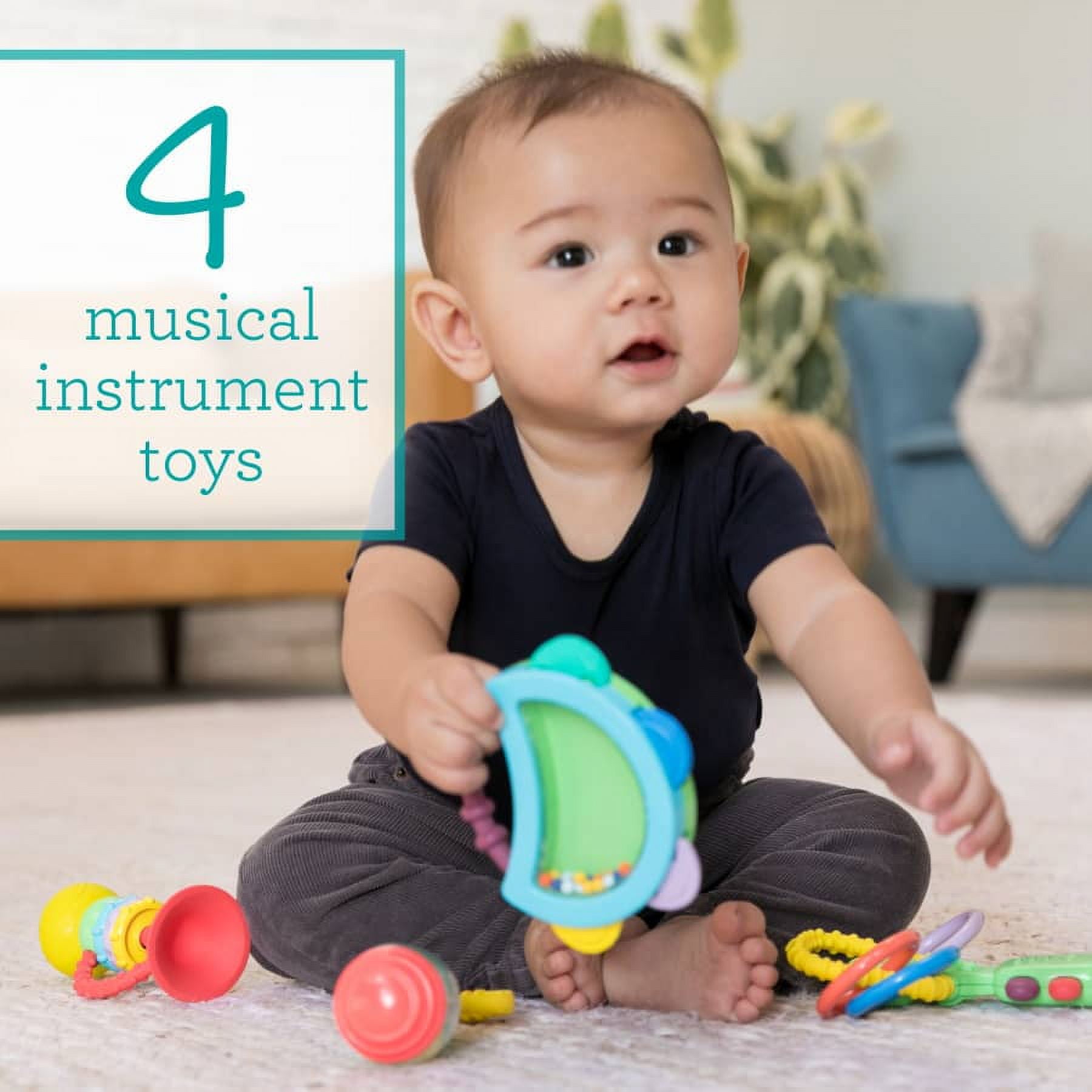 Infantino Baby's 1st Play Music Teether and Rattle Set, Multicolor Baby Toys 6-12 Months, 4 Count