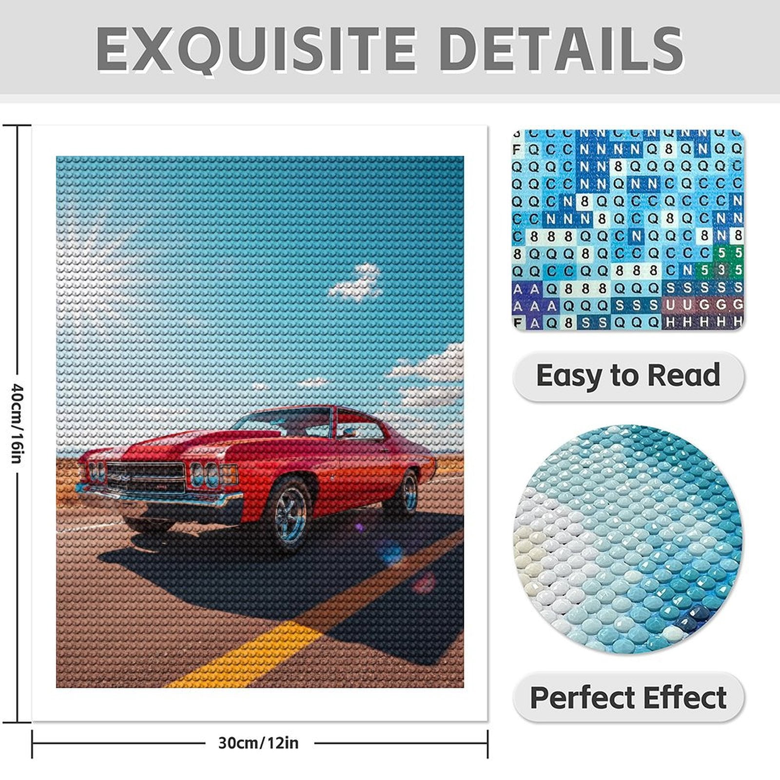 Diamond Art Kits for Adults - 5d Vintage Red Classic Car Drive Diamond Painting for Adults, Diamond Art for Adults Beginners, Diamond Painting Kits for Adults for Home Wall Decor