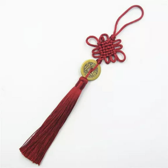 U8MO Handwork Copper Chinese Knot Tassel Pendant Gift Home Decoration Car Hangings-1# wine red