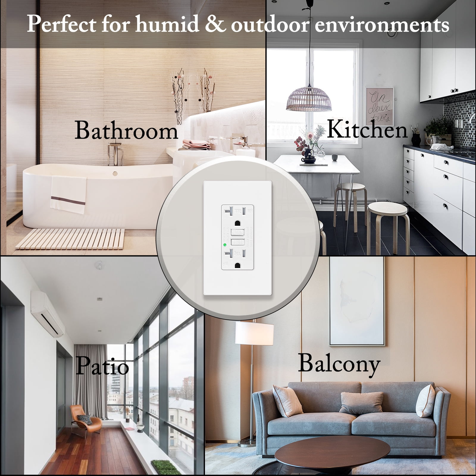 GREENCYCLE 2 PK 20A / 125V Tamper Resistant GFCI Outlet Decor Receptacle with LED Indicator Decorative Wall Plates Screws Included Residential and Commercial Grade ETL Certified White