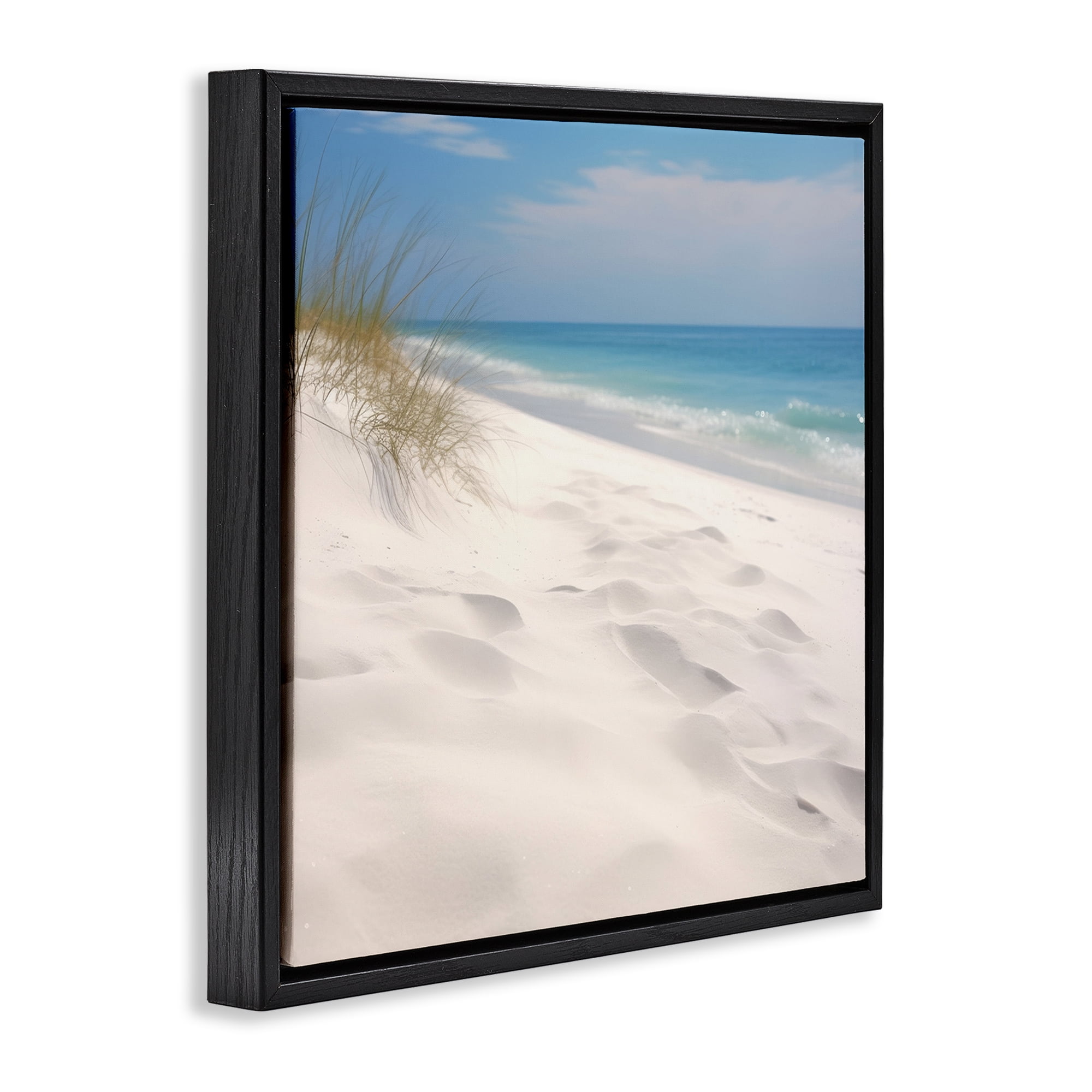 Stupell Industries Seabreeze Sandy Footprints Landscape Photography Black Floater Framed Canvas Art Print Wall Art, 18 x 18