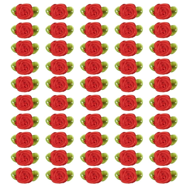 Uxcell 0.6'' Mini Flores de Rosa de Tela de Satén Rojo Adornos Rosetas Aplicaciones 250 Pcs