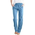 thumbnail image 1 of Womens High Waist Casual Linen Pants Drawstring Straight Leg Lounge Pants Trousers with Pockets, 1 of 5