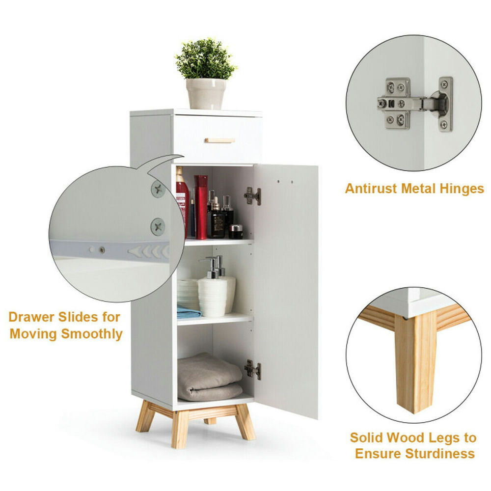Finihen Bathroom Storage Cabinet, Bathroom Floor Cabinet, Waterproof Bathroom Cabinet with Adjustable Shelves and Sliding Drawer, for Bathroom, Living Room, Bedroom, Kitchen, White Finihen Bathroom Storage Cabinet, Bathroom Floor Cabinet, Waterproof Bathroom Cabinet with Adjustable Shelves and Sliding Drawer, for Bathroom, Living Room, Bedroom, Kitchen, White
