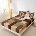thumbnail image 4 of Manfei Vintage Abstract Adult Twin Sheet Sets, Green Brown Geometric Twin Fitted Sheet, Square Rectangle Flat Sheet, Ultra Soft Home Decor, 3pcs, 4 of 7