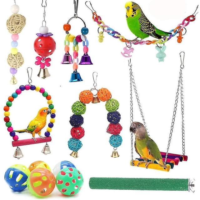 12 paquetes de juguetes para pájaros, columpios para loros, campanas colgantes para masticar, jaulas para pájaros, compatibles con periquitos pequeños, agapornis, cacatúas y guacamayos.