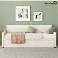 Bellemave Twin Size Upholstery Daybed with Adjustable Trundle and USB Charging Design,Wooden