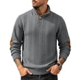 thumbnail image 2 of Gamivast Men's Button Neck Pullover Sweater Soft Cable Knit Long Sleeve Mock Neck Top with Elbow Patches Ribbed Cuffs Regular Fit for Casual Work Travel Fall and Winter Dark Gray S, 2 of 5