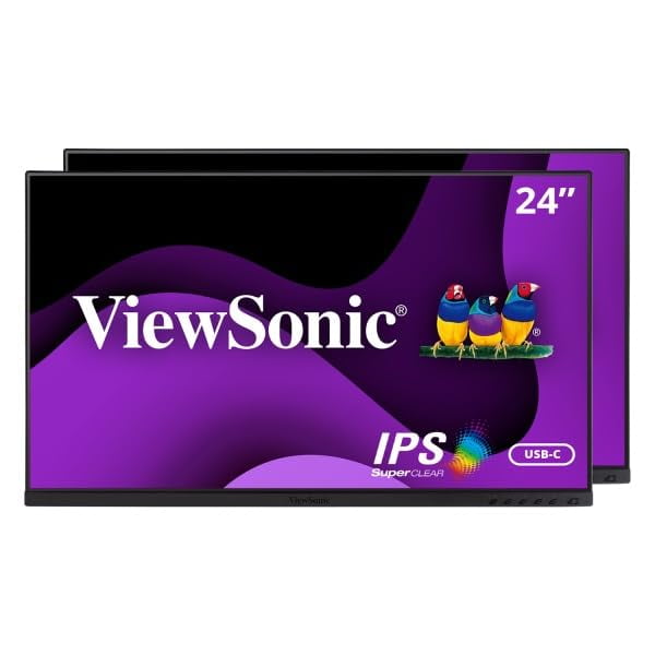 ViewSonic VG2455_56A_H2 24 Dual Pack Head-Only 1080p IPS Docking Monitors w/USB C 3.2 with 90W Power (Renewed)