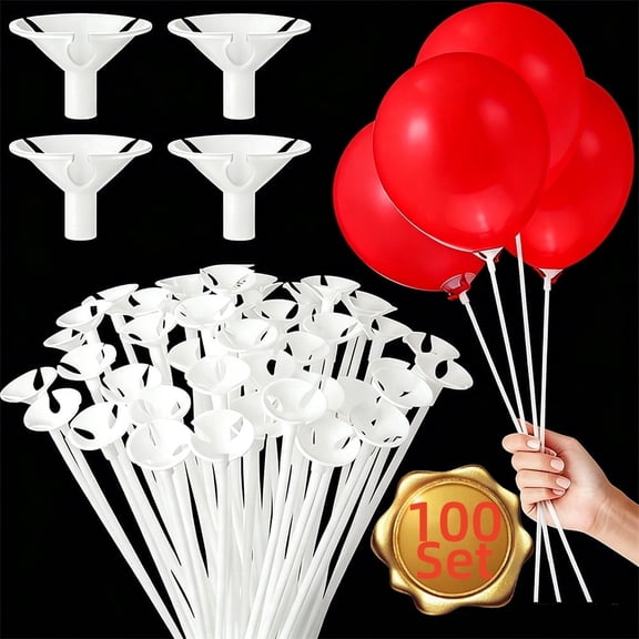 Balloon Sticks with Bases, Plastic Balloon Stands for Parties & Weddin, 100-Pack, White