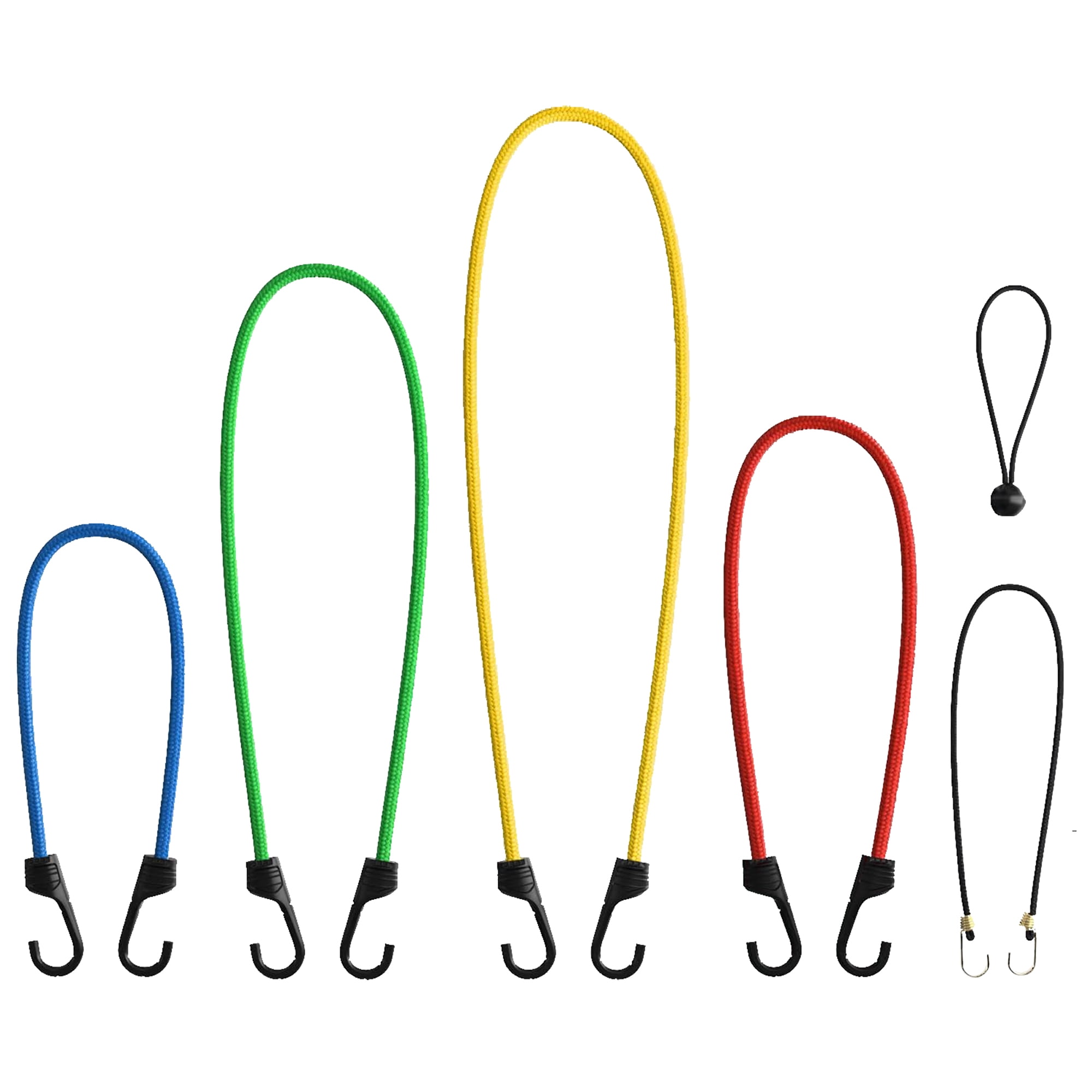 STP 24-Piece Heavy-Duty Bungee Cord Assortment with Durable Hooks, UV-Resistant Tie-Down Straps for Cargo, Canopy, Garage, and Outdoor Use