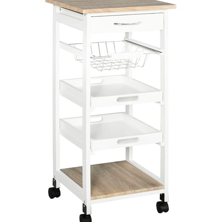 Kitchen Island Cart | Store Fruits and Utensils Can Be Used as Service Cart | MDF Board on Solid Wood Frame | Declutters Kitchen Counters