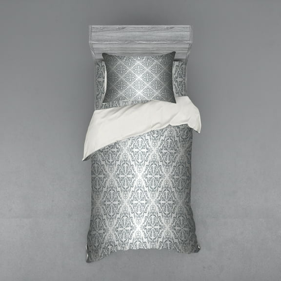 Ambesonne Grey Bedding Set 3 Pcs, Monochrome Victorian, Twin XL, Grey Pale Grey