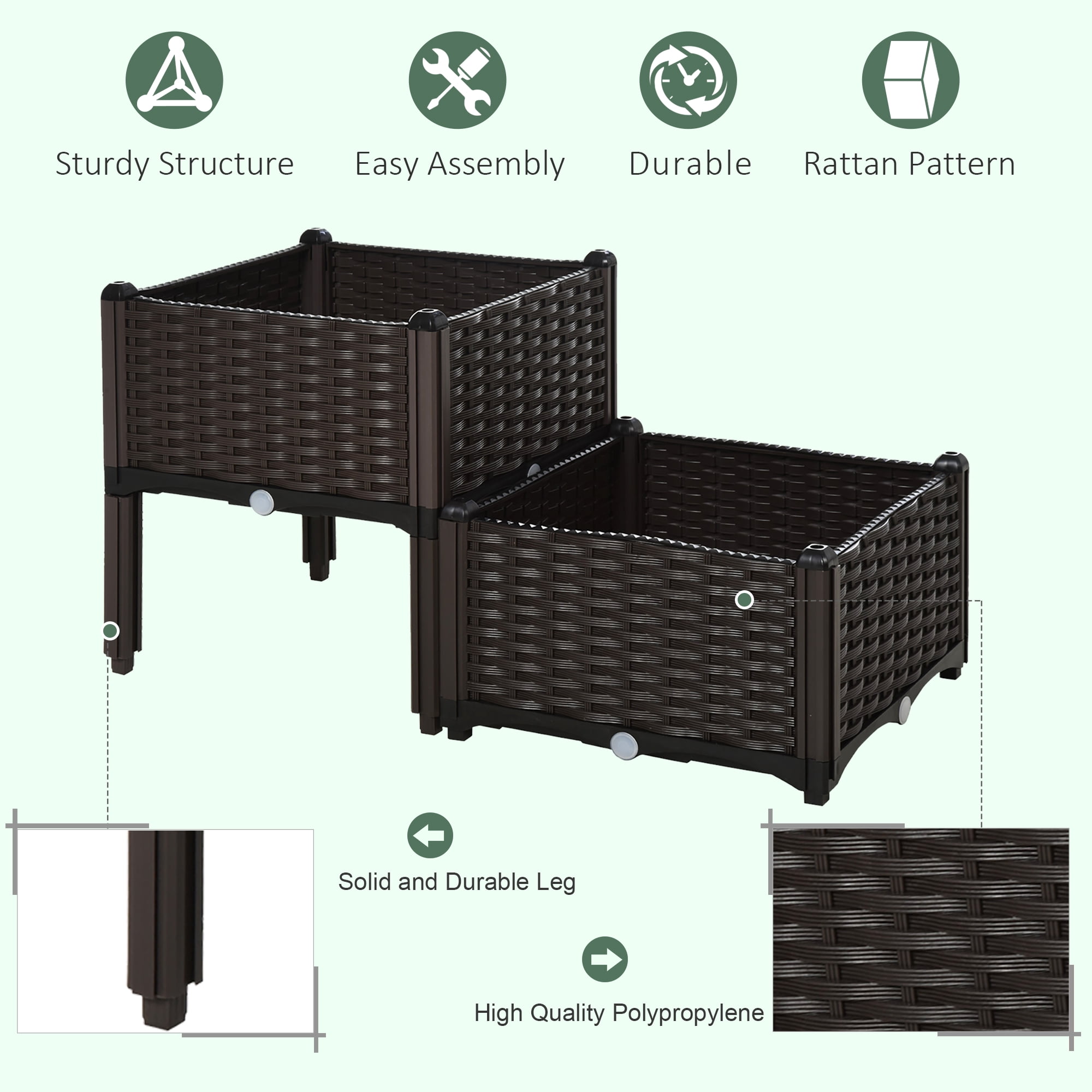 Modular Raised Garden Bed with Legs,Self-Watering Rattan Planter Box for Vegetables,Herbs & Flowers,Tiered Elevated Grow Box for Outdoor,Patio,Balcony,Brown