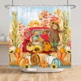 thumbnail image 4 of SUNOLIFE Fall Scarecrow Shower Curtain Autumn Pumpkins Thanksgiving Fabric Bathroom Curtain 72x72 in, 4 of 5