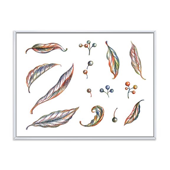 Designart 'Leaves and Berries Of Wild Grapes' Bohemian & Eclectic Framed Canvas Wall Art Print
