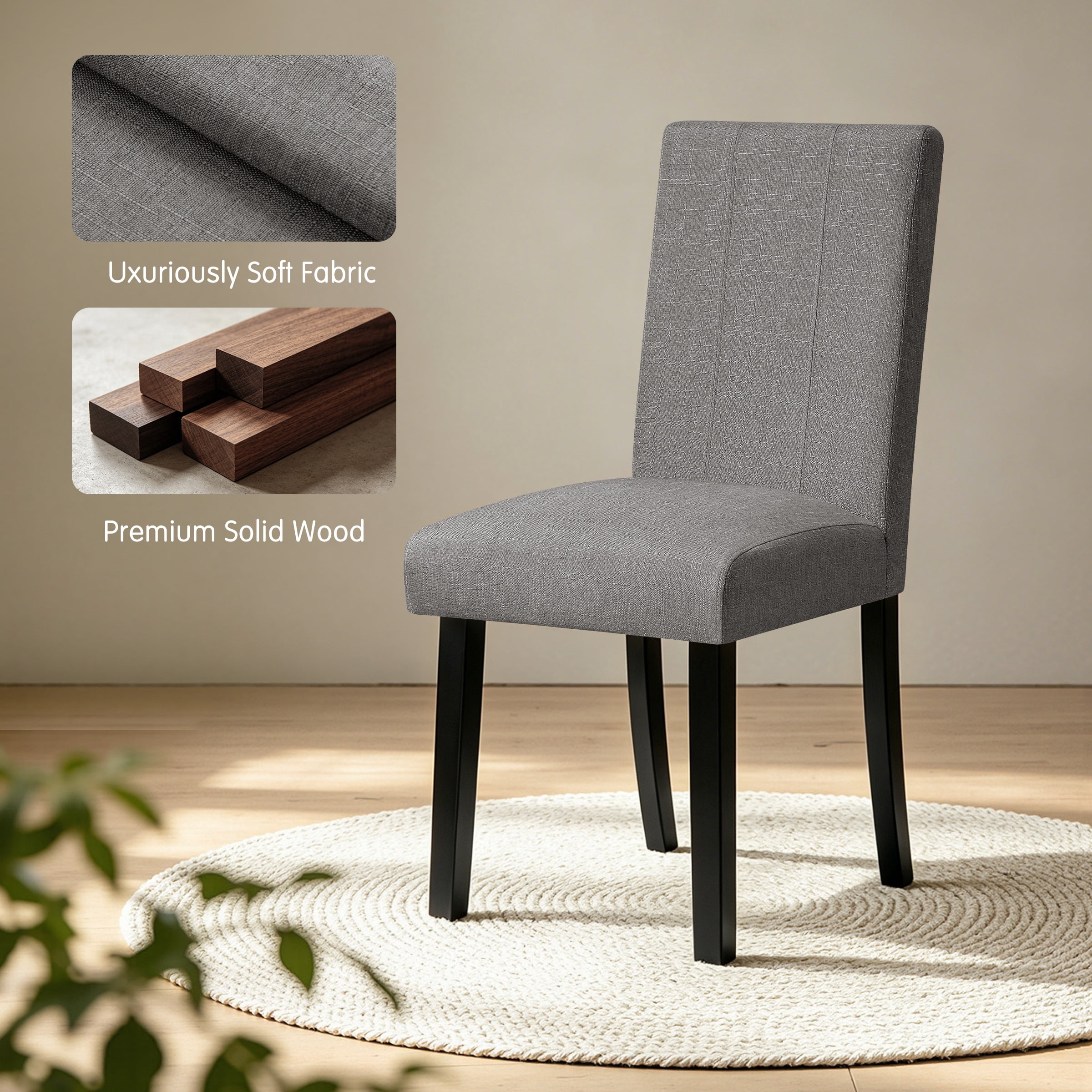 DyFun Linen Upholstered Dining Chairs Set of 2 for Kitchen Dining Room or Apartment Living, Dark Gray