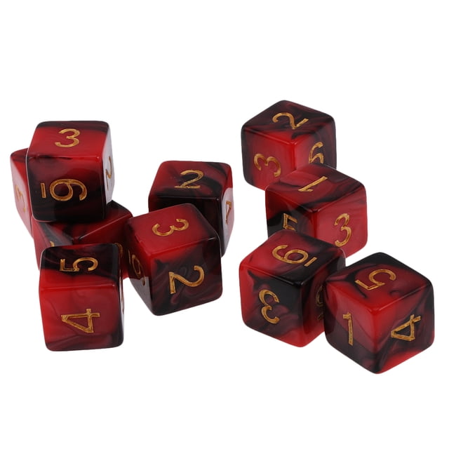Milaget Lot de 10 dés Ensemble D6 Forme Carrée dés Lot Fournitures de Jeu pour Enfants et Adultes-Rouge&Noir Rouge et Noir