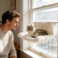 thumbnail image 3 of Warm Plush Hanging Cat Bed, Sturdy Stainless Steel Frame Window Hammock, Foldable Elevated Pet Perch for Indoor Cats, Removable Washable Cover, Space-Saving Pet Furniture, 3 of 4