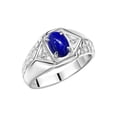 thumbnail image 4 of Rylos  Sterling Silver Classic 7X5MM Oval Lapis & Sparkling Diamond Ring - Birthstone Jewelry for Men -Size 10, 4 of 7