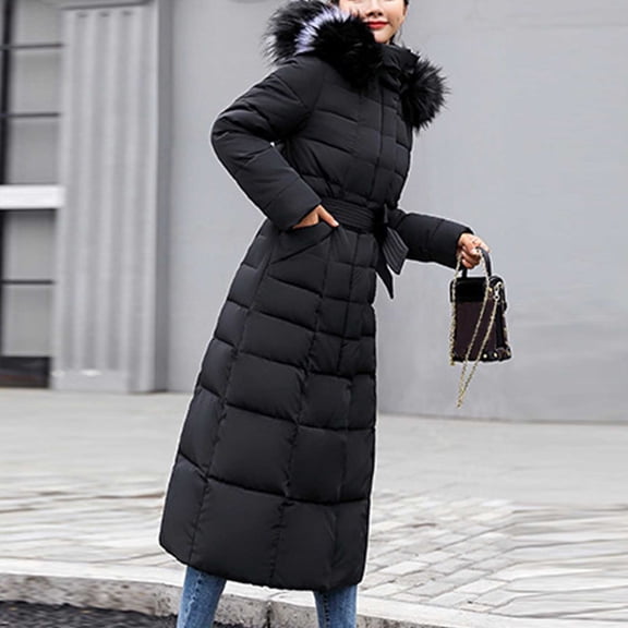 HTNBO Women's Winter Long Puffer Coats Hooded Zip Up Casual Thickened Down Jackets Trendy Warm Clothes Outerwear