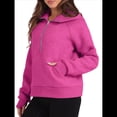 thumbnail image 3 of Sudadera Holgada de Larga con Capucha y Bolsillo con Media Cremallera para Mujer, Otoño e Invierno Rosa Roja L, 3 of 10