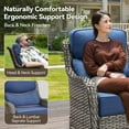 thumbnail image 5 of PARKWELL 3-Piece Outdoor Swivel Glider Chair with Side Table,Luxury High Back 6-Inch Thick Cushions Swivel Rocker Rocking Lounge Chair,Patio Bistro Set for Porch Deck Backyard,Gray/Navy, 5 of 10