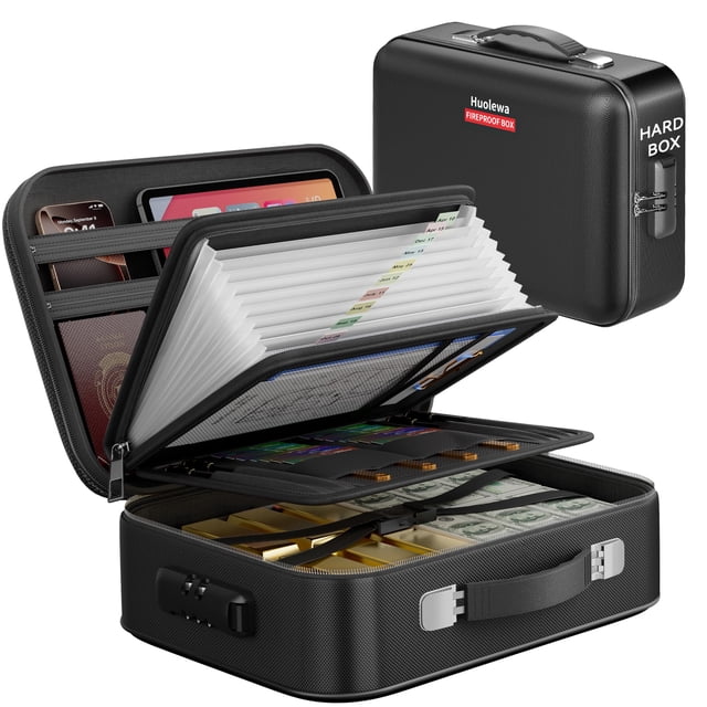 Caja Ignífuga para Documentos Aollewoiti con Cerradura, Estuche Rígido 38x28x13 cm