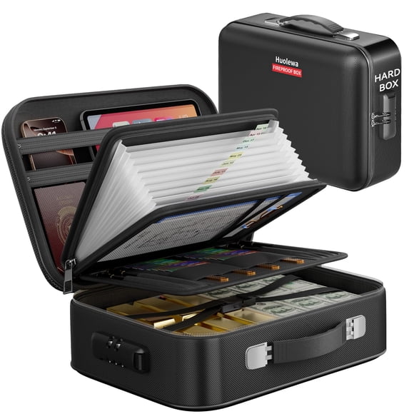 Caja Ignífuga para Documentos Aollewoiti con Cerradura, Estuche Rígido 38x28x13 cm