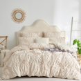 thumbnail image 2 of Nayoroom 3 Pieces Beige Flower Folded Duvet Cover Boho Textured Geometric Pattern King Bedding Set with Corner Ties & Zipper Closure, 2 of 5