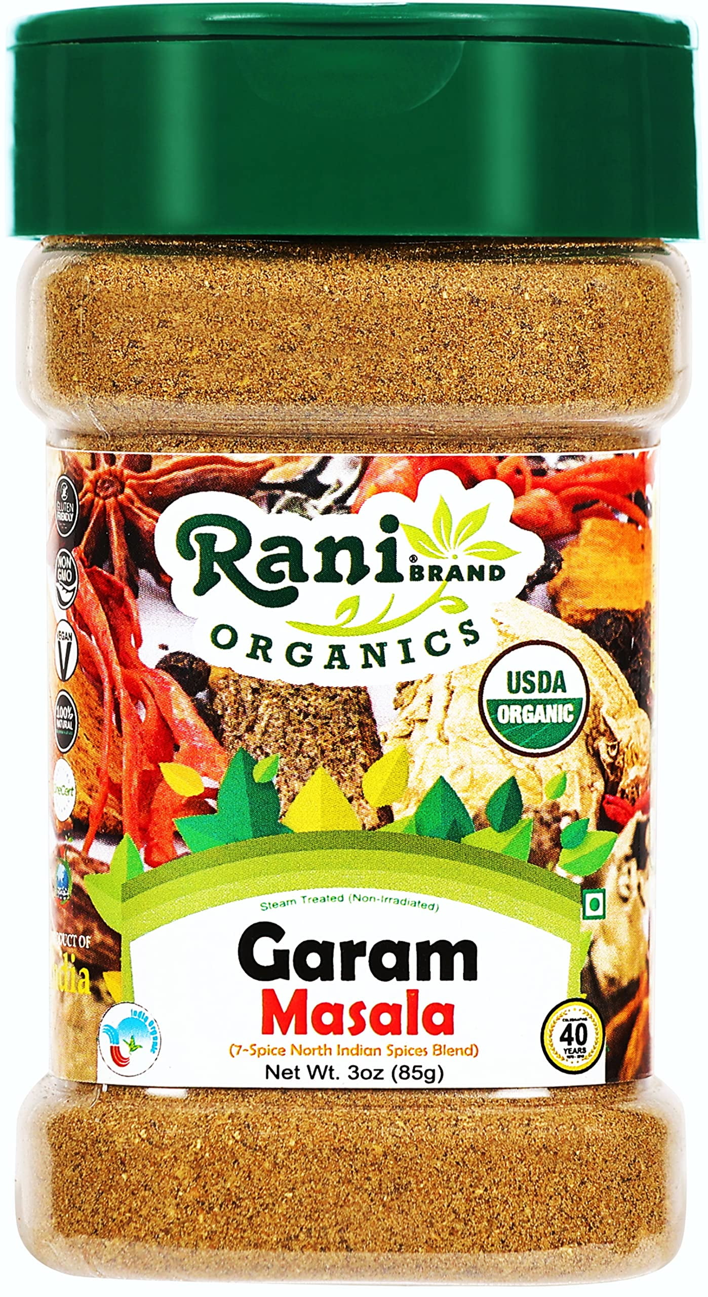 Rani Organic Garam Masala (7Spice North Indian Spices Blend) 3oz (85g) PET Jar All Natural