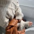 thumbnail image 4 of Suéter de cuello alto cálido de otoño para mujer, suéter básico de punto sólido coreano a la moda, suéter holgado de cuello redondo y manga larga para mujer, 4 of 5