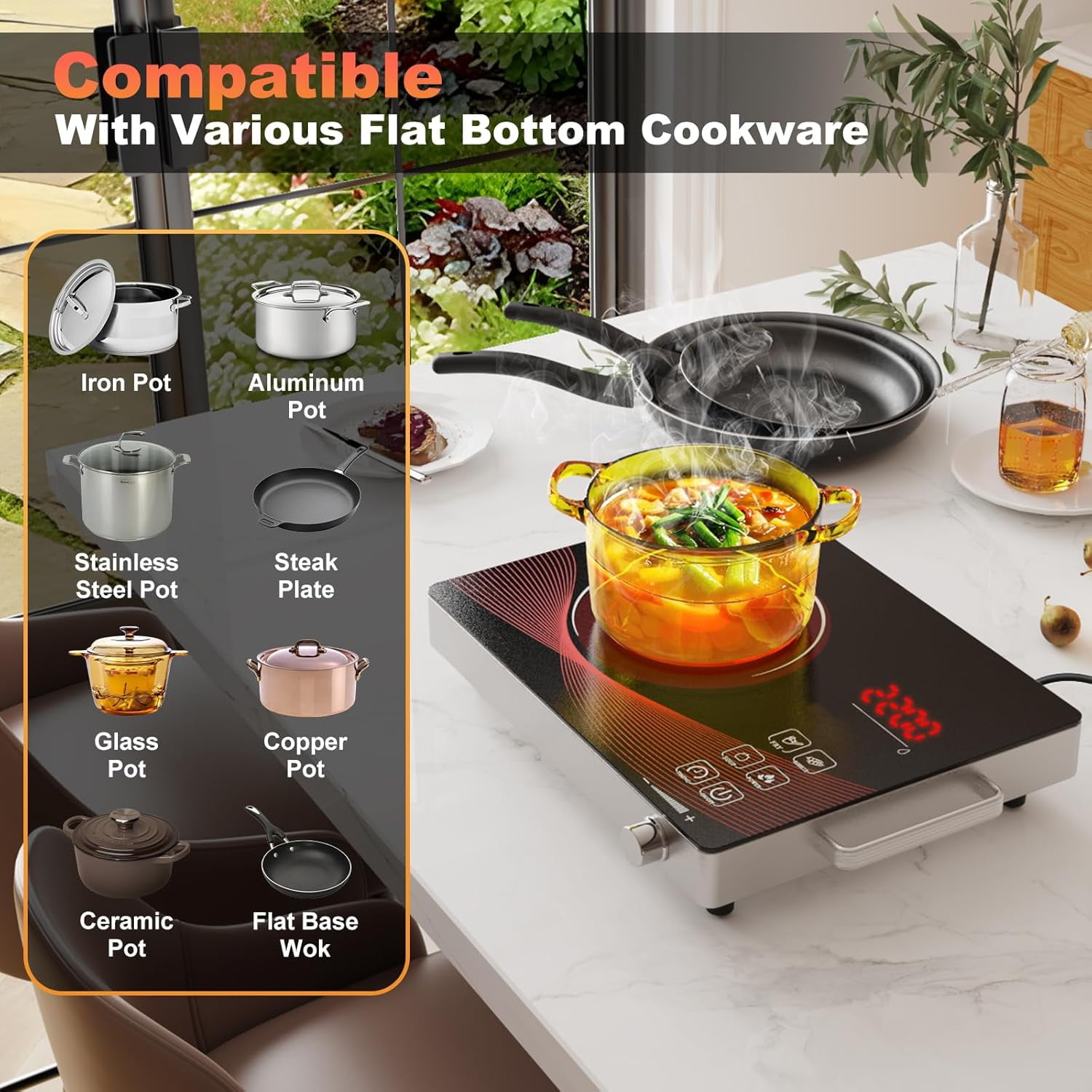 OhhGo Electric Ceramic Stove, 3500W Hot Plate Infrared Induction Cooker, Home Cooktop Cooking Furnace US 110V, Portable Cooker Cooktop Burner with 2 Handle, Black