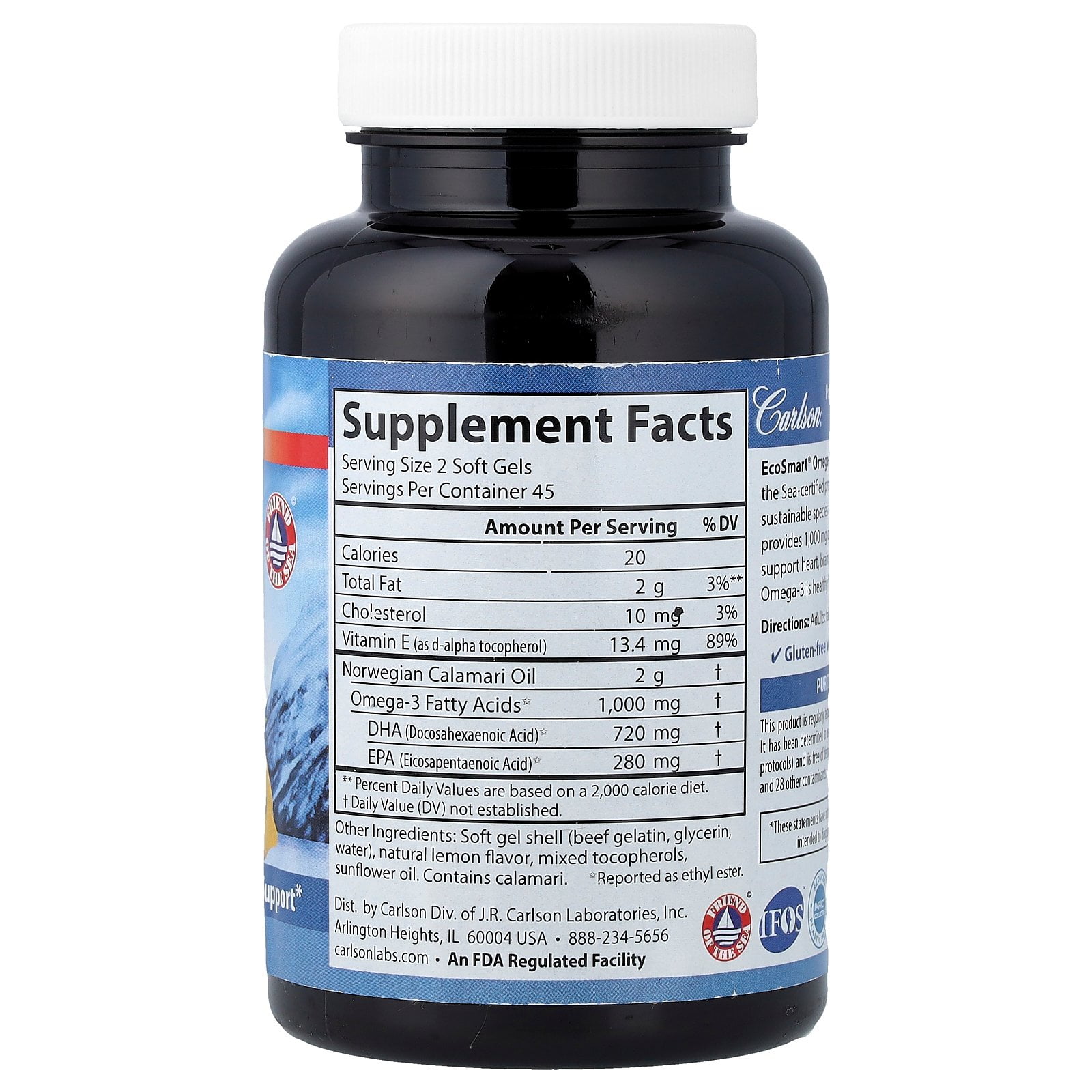 Carlson Wild Norwegian EcoSmart® Omega-3, Natural Lemon, 90 Soft Gels