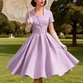 thumbnail image 1 of Mceream Robes des Années 1950 pour Femmes Grande Taille Vintage Manches Courtes Col Rétro Robe Midi d'Été Cocktail Soirée Bal Robe Violette G, 1 of 9