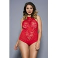 thumbnail image 4 of Music Legs Women's Plus size halter neck lace teddy with sheer panels 80057Q-RED, 4 of 5