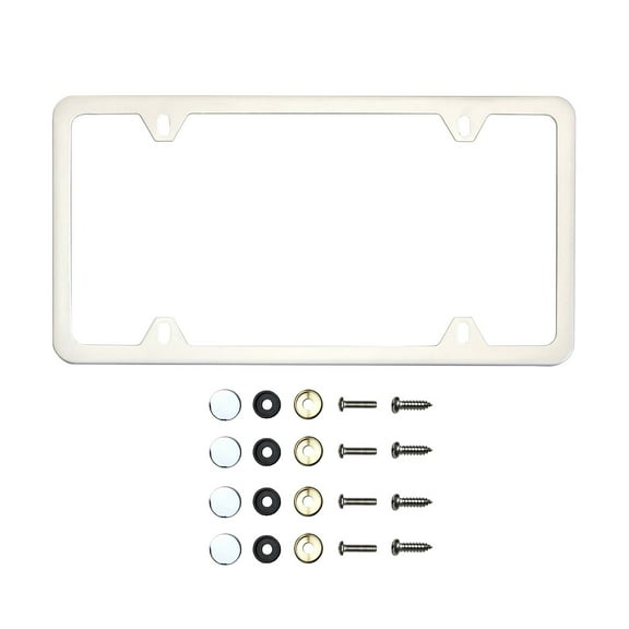 KA Depot Four Hole Slim Version Matte Flat White License Plate Frame T304 Stainless Steel   Metal Screw Caps