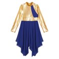 thumbnail image 3 of Alvivi Kids Girls Shiny Metallic Praise Asymmetrical Tunic Dress Lyrical Contemporary Dance Costume Royal Blue 6, 3 of 5
