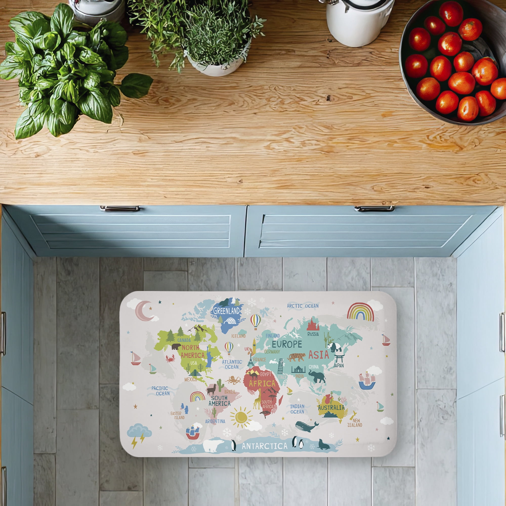 Stupell Industries World Map Animals Diagram Printed Anti-Fatigue Floor Mat, design by Lisa Perry Whitebutton