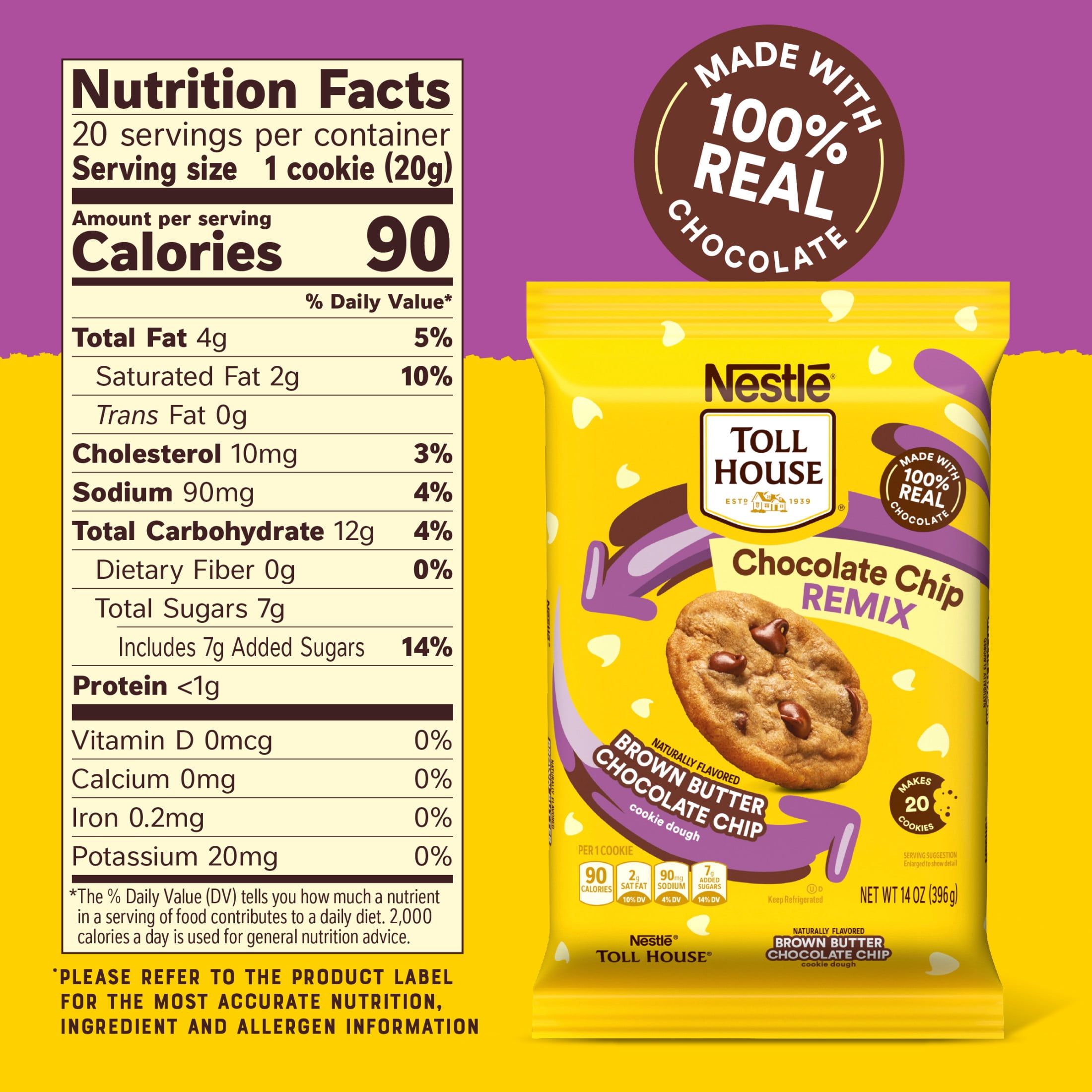 Nestle Toll House, Chocolate Chip Remix, Naturally Flavored Brown Butter Chocolate Chip Cookie Dough 14 oz