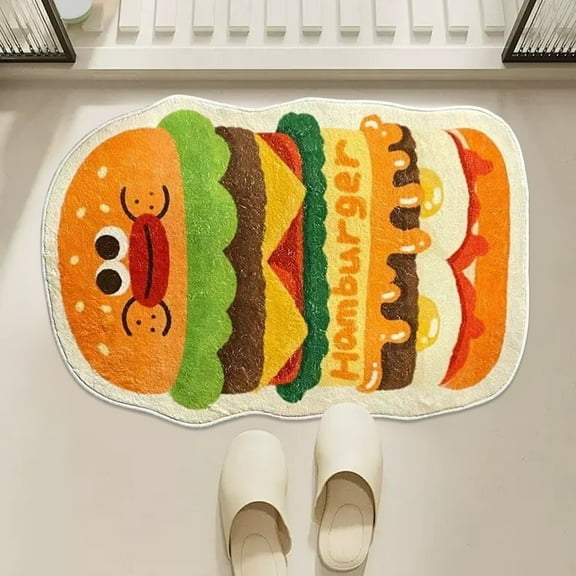 Isvgxsz Color&Geometry Cute Bath Mat Non Slip, Ultra Soft Fluffy Funky Bath Mat, Absorbent Washable Bath Mats for Bathroom, Funny Colorful Hamburger Kids Bathroom Rug