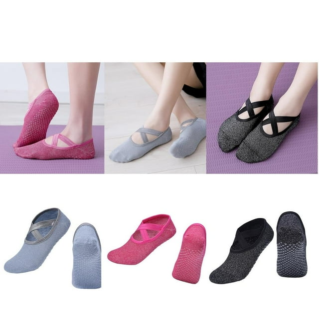 3 pares de Calcetines deportivos DYNWAVEMX antideslizantes de yoga Rosa Gris Negro