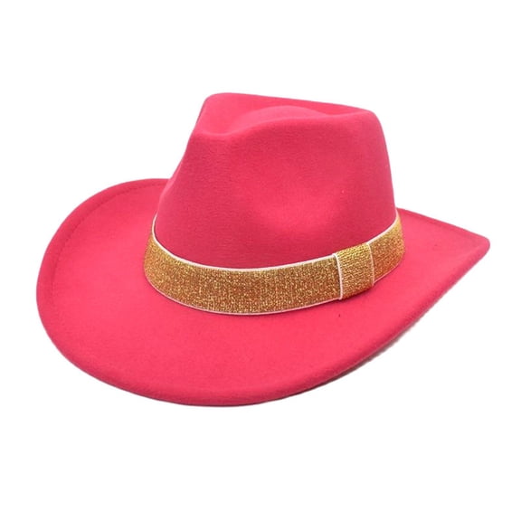 AJGRHE Unisex Cowboy Wool Fedora Hat with Brim and Adjustable Size for Men Women Hot Pink M