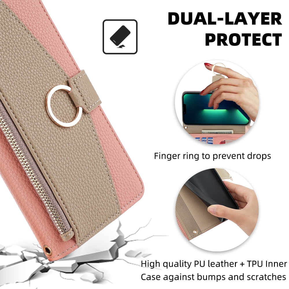 TECH CIRCLE For Samsung Galaxy A51 4G Wallet Case,PU Leather Flip Folio Stand Card Holder Zipper Ring Magnetic Protective Phone Case with Lanyard Strap Women Case for Galaxy A51 4G 6.5" 2019,Pink