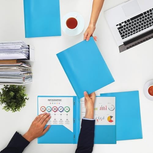 - Plastic Folders with Pockets and Prongs, 48 Pack, Letter Size, Blue, Flexible Plastic Folders with Prongs and Card Slot