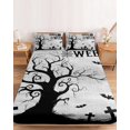 thumbnail image 2 of Cal.King Size Fitted Sheet Set - Halloween 3 Piece Bedding Sets 16" Deep Pocket Fitted Sheet with 2 Pillowcases, Fall Pumpkin Spooky Bats Horror Trees Rustic Gray Brushed Microfiber Hotel Bed Sheets, 2 of 9